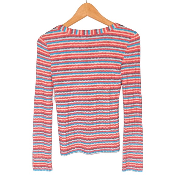NEW Mudd Shirt Women’s XS Henley Button V Neck Multicolor Stripe Long Sleeve Top - Picture 2 of 8